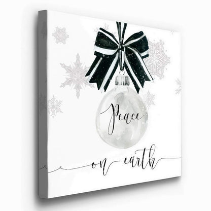 Renditions Gallery Peace on Earth Ornament Wall Art, Cute Christmas & Winter Artwork, Black & White Snowflake, Premium Gallery Wrapped Canvas Decor, Ready to Hang, 24 in H x 24 in W, Made in America