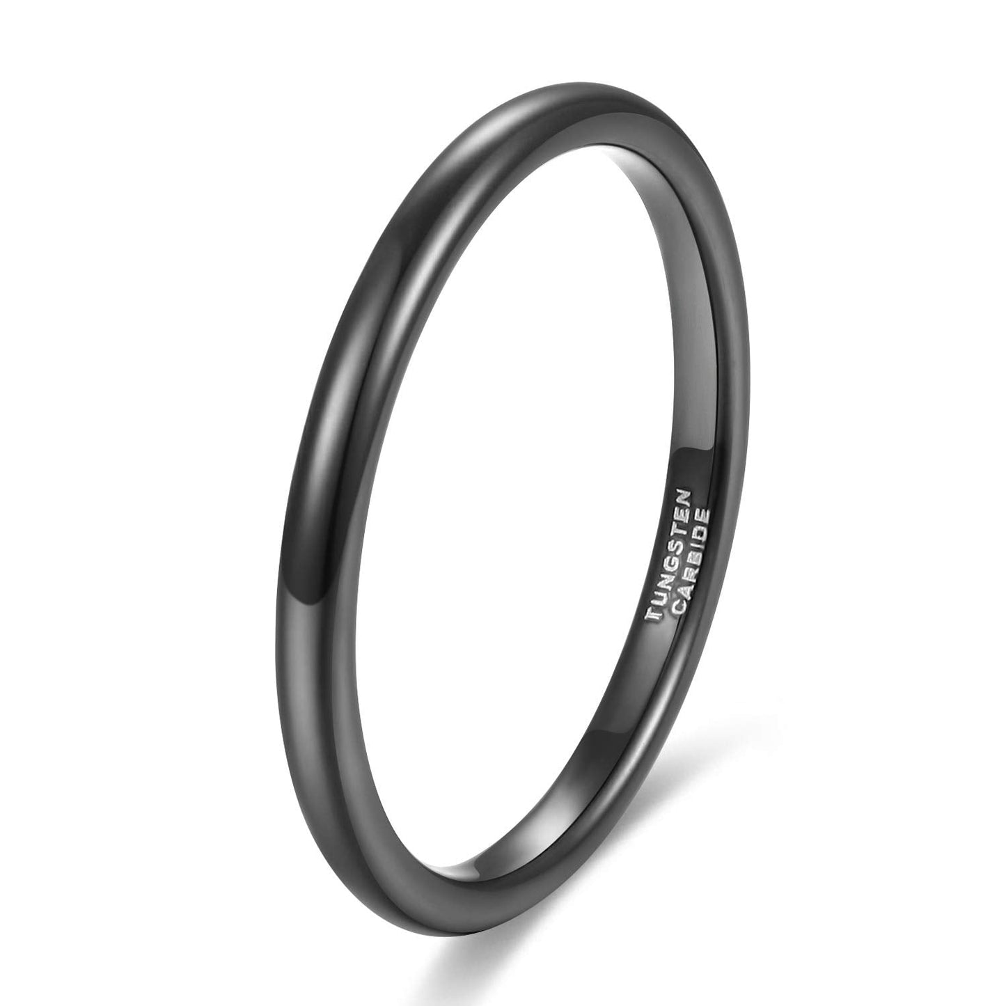 TRUMIUM 2mm Tungsten Rings for Women Men Thin Wedding Bands Engagement Promise Wedding Ring Beveled Edges Plain Domed Size 6