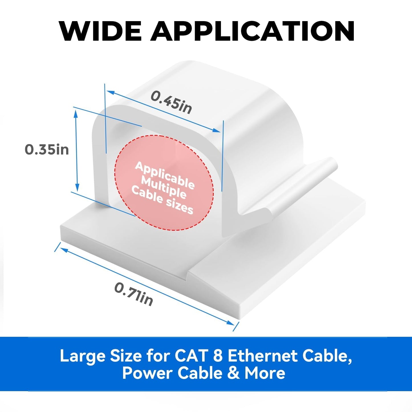 Large Cable Clips 40pcs with Strong Adhesive Tapes,Wire Holder Organizer Cord Management for Car, Office and Home (White- L04(40PCS))