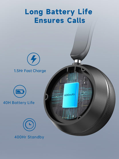 SEJJ Wireless Headset with Mic for Work, Bluetooth 5.4 Headphones with AI Noise-Canceling Mic for Clear Calls, Wireless Headsets with Mic Mute & USB A/C Dongle for PC, Computer, Laptop, Black