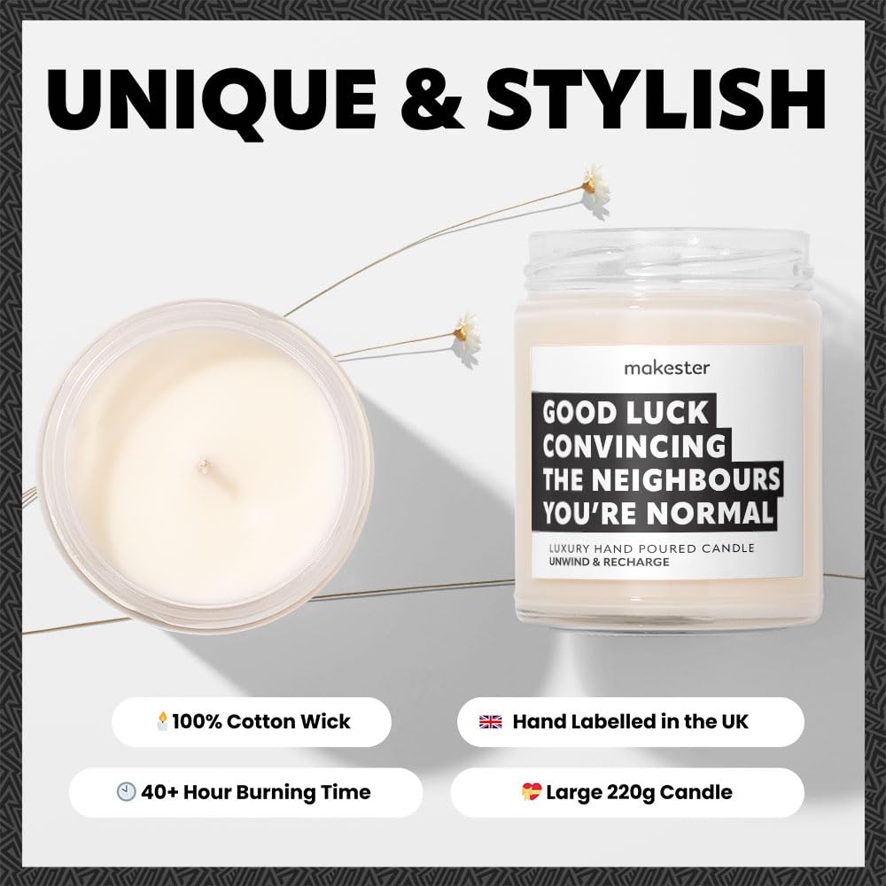 New Home Gifts - Luxury Soy Wax Candle - Vanilla, Jasmine, Sugared Almond - Makester