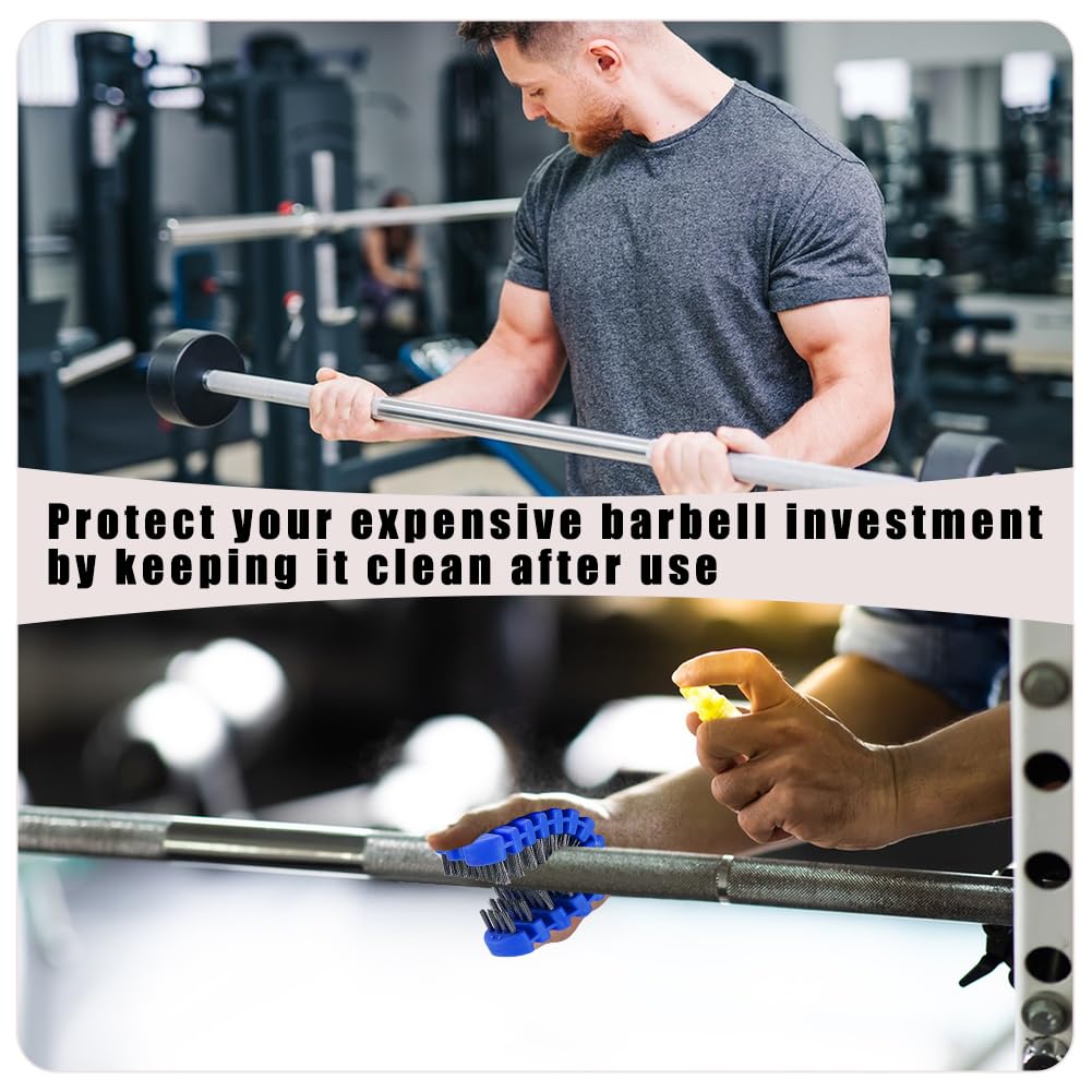 AHANDMAKER 2Pcs Barbell Brush for Cleaning Weighted Bars, TPE and Steel Wire Bristle Barbell Cleaning Brush Scrubber Weightlifting Bar Flexible Cleaner for Athletic Gym Equipment Maintenance, Blue