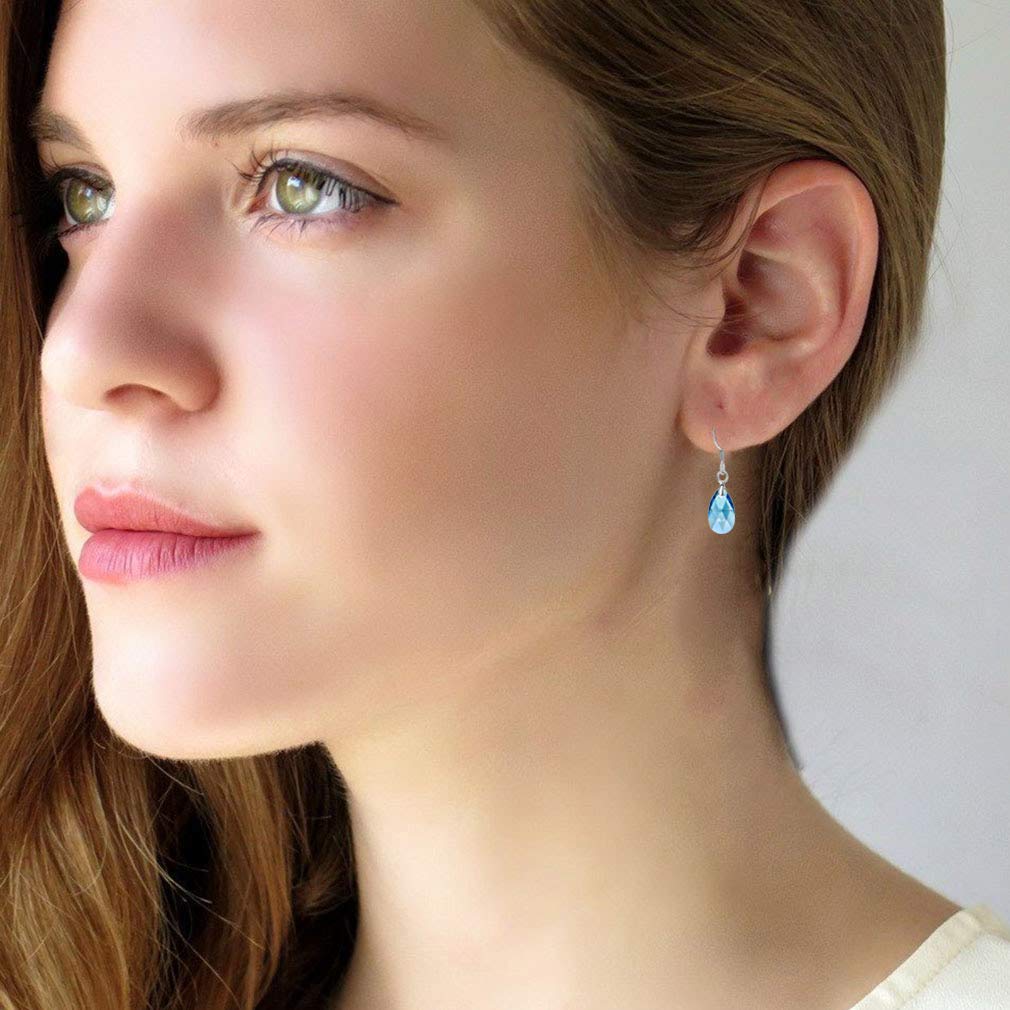 Teardrop Austrian Crystal Drop Dangle Earrings for Women 925 Sterling Silver Hook Hypoallergenic Earring (Aquamarine)