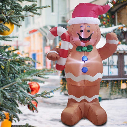 eLUUGIE 5ft Christmas Inflatable Gingerbread Man Decor Yard Indoor/Outdoor Inflatable Decoration for Christmas Party Porch/Yard/Garden/Lawn