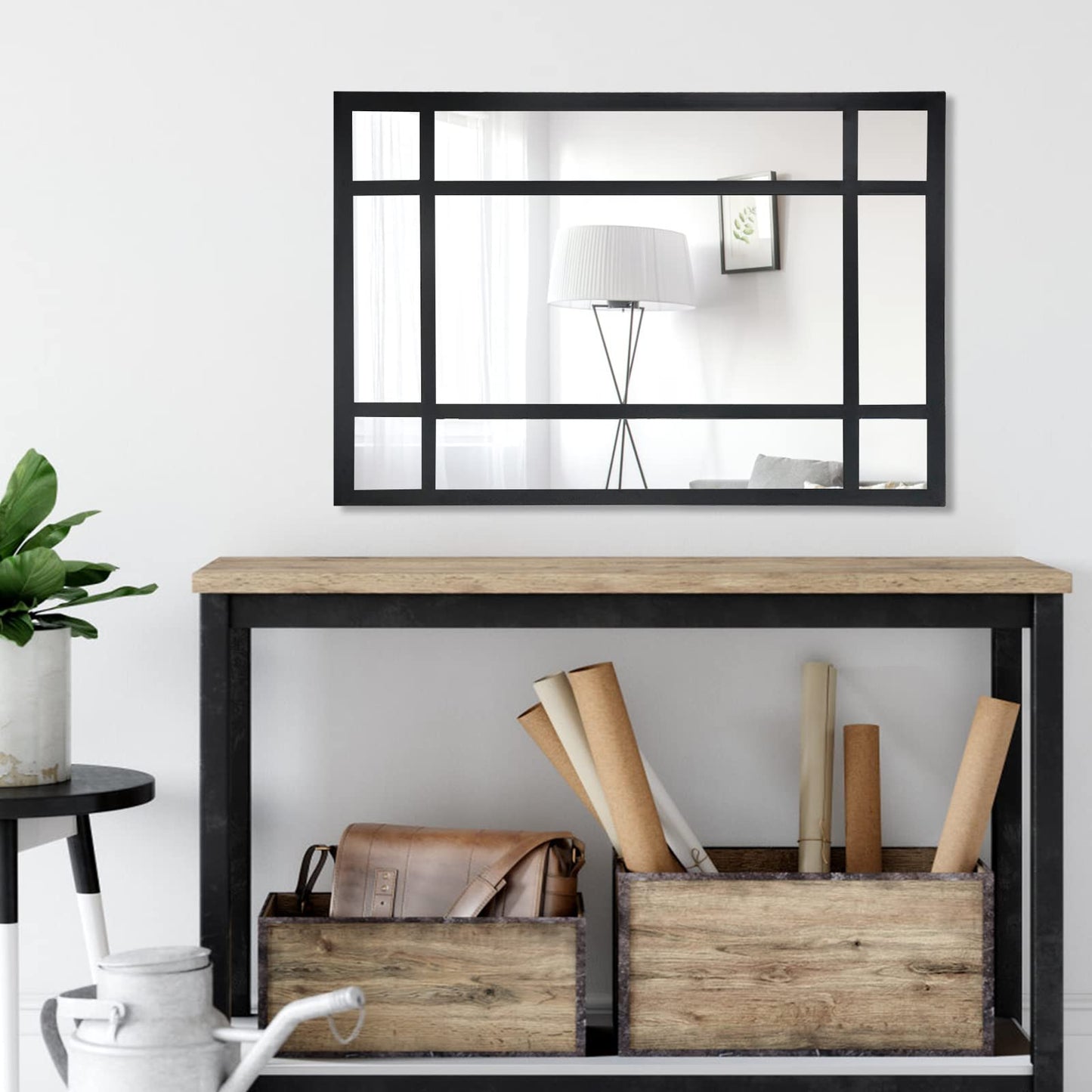 HQiJun Black Rectangle Mirror, Farmhouse Decorative Wall Mirror for Entryway, Living Room, Bedroom, Hallway, Fireplace, Accent Wall Decor (Black1, 30" x 20")