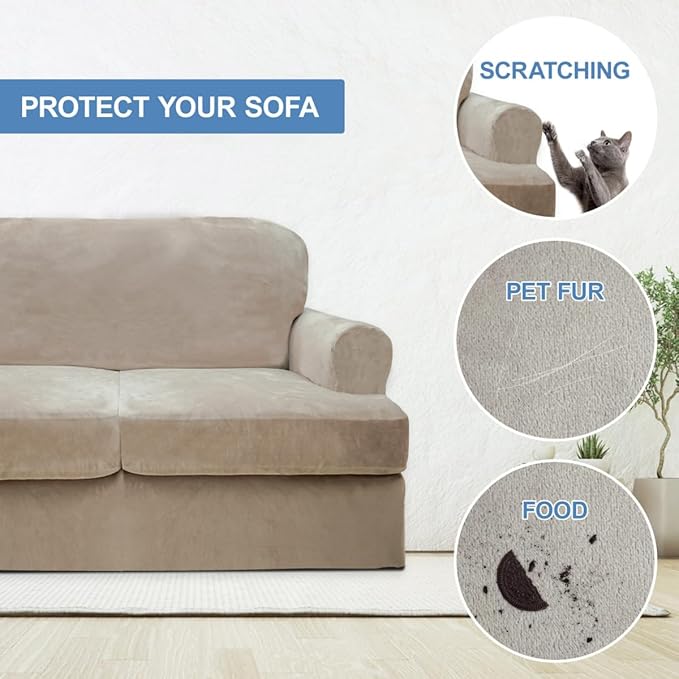 CUCRAF Cushion Sofa Cover 4 Piece Slipcovers, Soft Thick Velvet Couch Cover