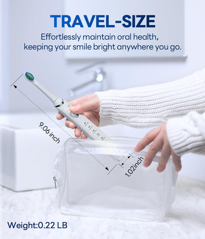 Bymore Electric Toothbrush for Adults,Travel Sonic Toothbrush with 8 Replacement Heads, Ultra Clean Rechargeable Toothbrush Portable One Charge for 330days 5 Modes 2mins Timer-Black