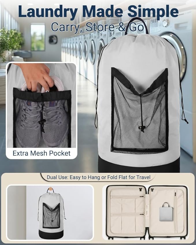 Laundry Bag with Shoulder Straps and Mesh Pocket Laundry Backpack Large