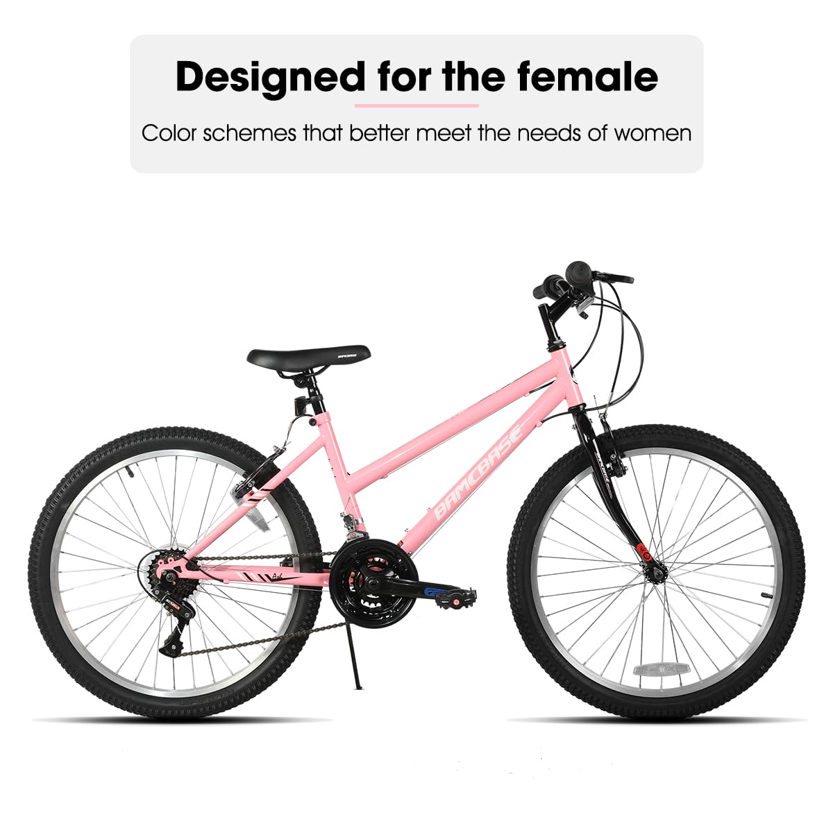 HILAND Bamcbase Womens Mountain Bike, 24 Inch 18 Speeds Hybrid Commuter Bicycle for Adults, Sport Hardtail Trail MTB Pink