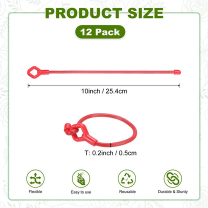 M METERXITY 12-Pack Adjustable Plant Ties, 10inch/25.4cm Silicone Flexible Multi-Function Sturdy Garden Twist Tie for Plant Support/Tree/Shrub/Vine, Reusable Support Twine [Red]
