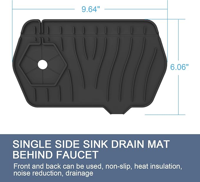 Sink Drain Mat Behind Faucet, Unilateral Faucet Guard Draining Mat, 90°