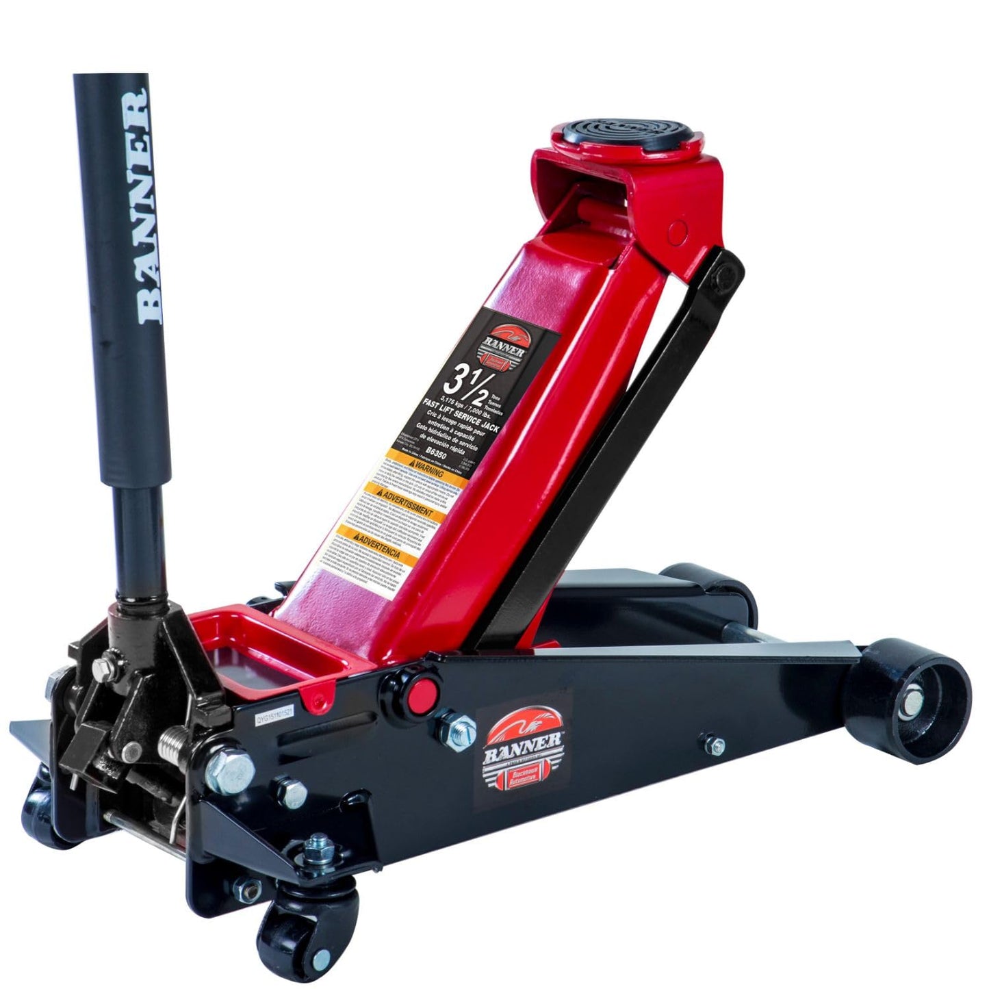 Blackhawk B6350 Black/Red Fast Lift Service Jack - 3.5 Ton Capacity, 28 1/2" L x 13 3/4" W x 6 1/2" H
