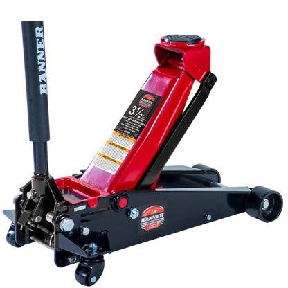 Blackhawk B6350 Black/Red Fast Lift Service Jack - 3.5 Ton Capacity, 28 1/2" L x 13 3/4" W x 6 1/2" H