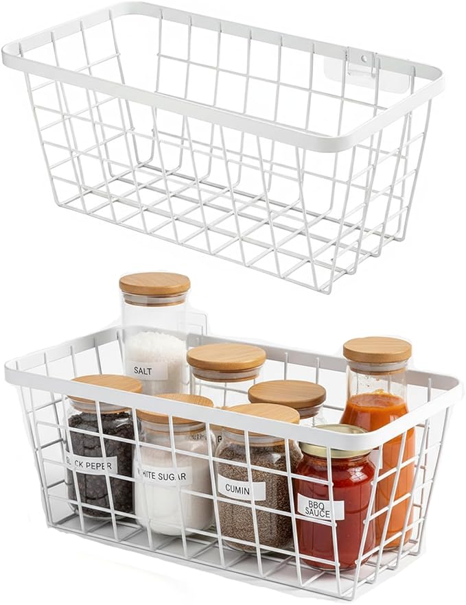 2 Set LeleCAT Hanging Wall Basket Organizer, Over the Cabinet Door Adhesive