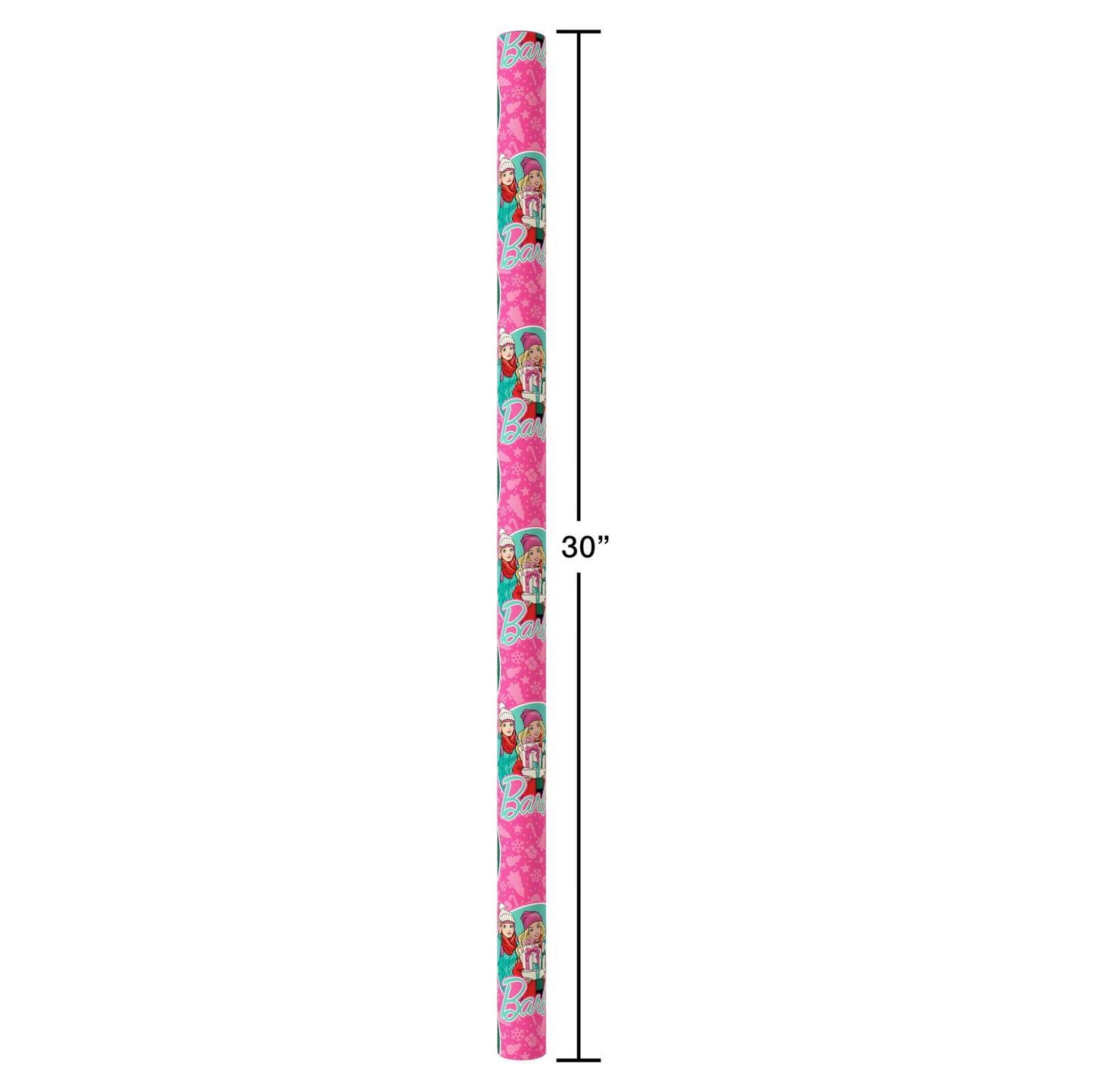 American Greetings Pink Christmas Wrapping Paper Roll for Kids, Barbie and Friends Holiday Gift Wrap (1 Reversible Roll, 75 sq. ft.) Barbie, Daisy, Brooklyn