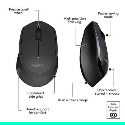 Logitech MK345 Wireless Keyboard and Mouse Combo, Full-Sized Keyboard with Palm Rest, QWERTY US International Layout - Black