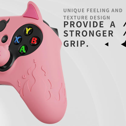 PlayVital Halloween Cute Demon Silicone Cover for Xbox Series X/S Controller, Kawaii Anti-Slip Controller Skin Grip Protector for Xbox Core Wireless Controller with Thumb Grip Caps - Pink