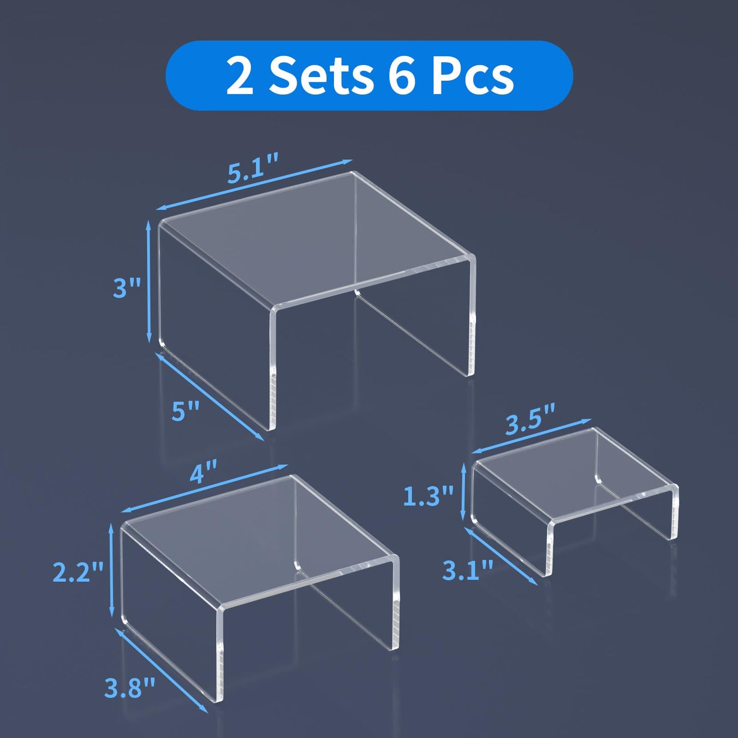NIUBEE Acrylic Display Risers Stand 2 Sets,3 Steps Clear Riser Shelf Showcase for Amiibo Funko POP Figures -3"x3"x5"