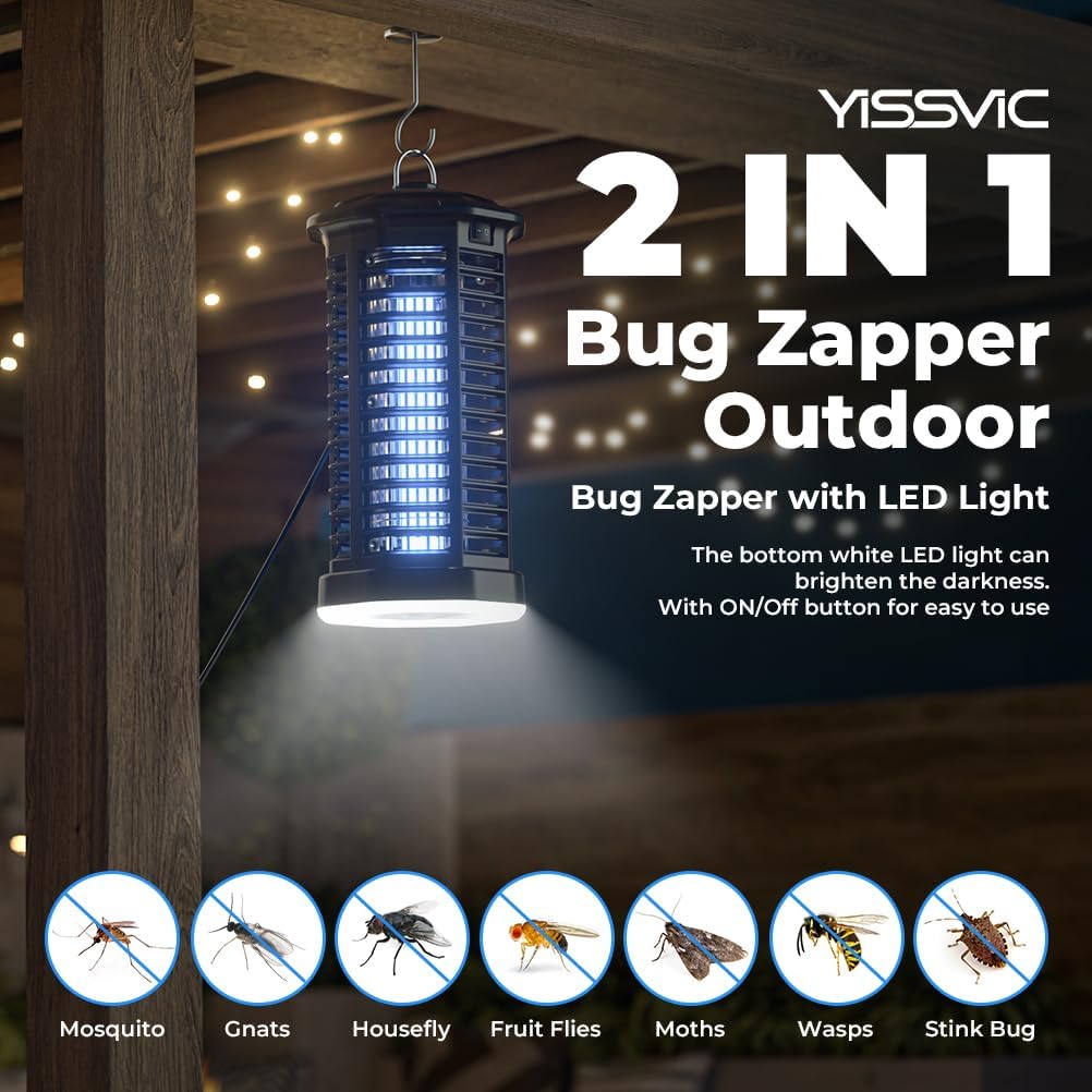 YISSVIC Bug Zapper Outdoor Indoor Waterproof Electric Mosquito Lamp Fly Zapper Killer Effective 4200V Plug in for Home Patio Office Courtyard