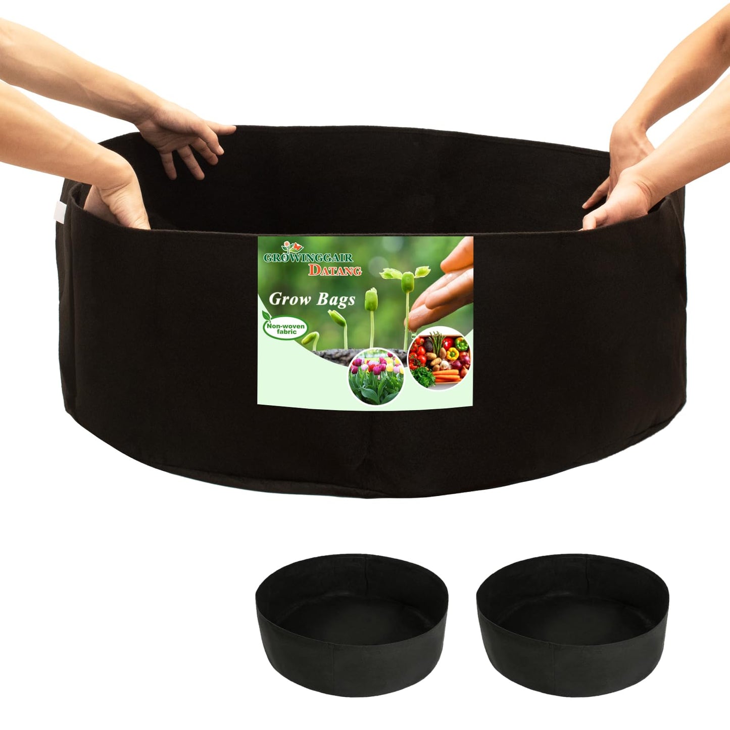 GROWINGGAIR DATANG 2-Pack 50 Gallon Large Non-Woven Grow Bags Reusable Thickened Durable Aeration Fabric Pot Black (50Gal_2Pcs)