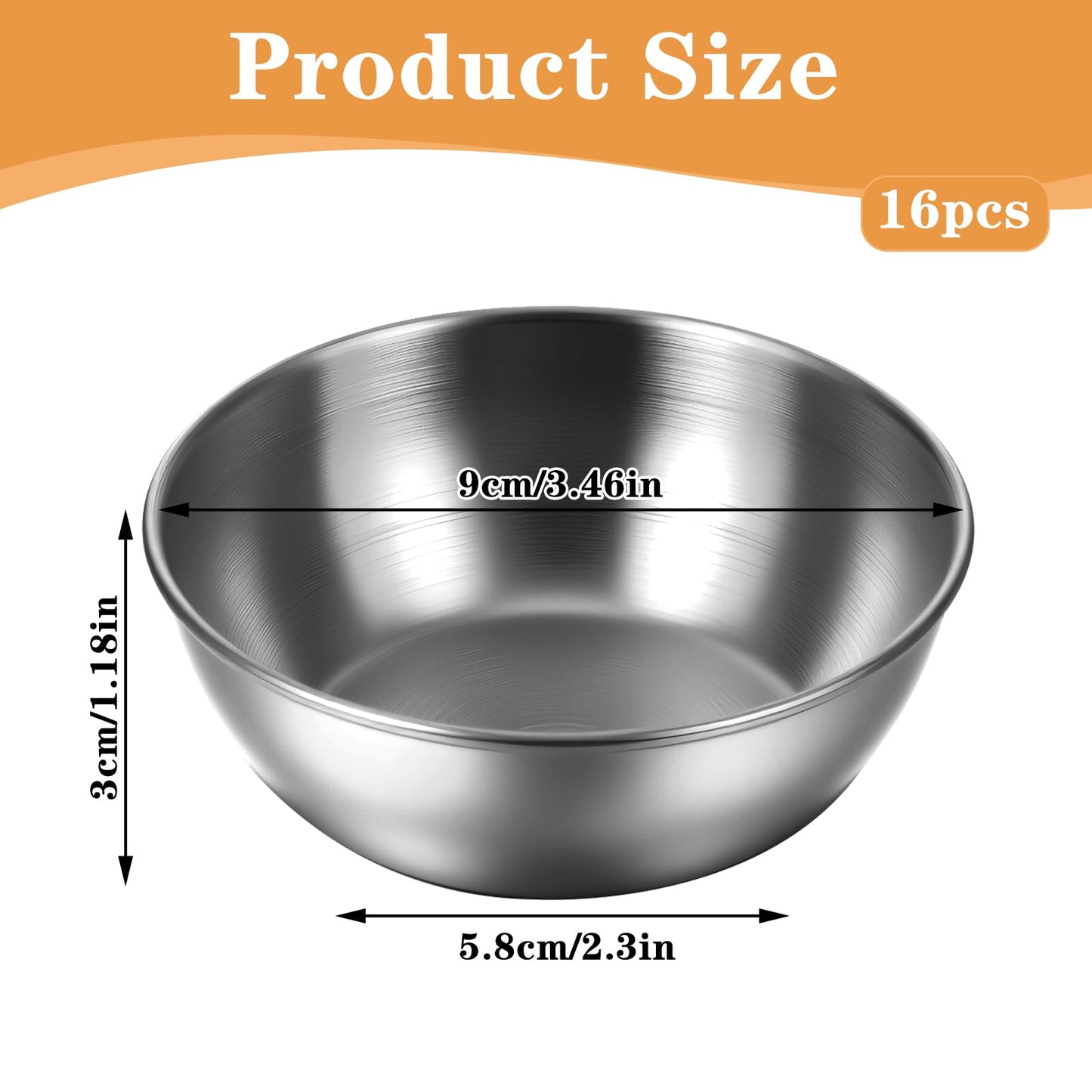Yuanchu 16 Pack 3.5inch Stainless Steel Sauce Dishes, Mini Individual Saucers Bowl Round Seasoning Bowls Small Metal Prep Dish Ingredient Cups for Prep Soy Sauce Salsa Condiments Appetizers