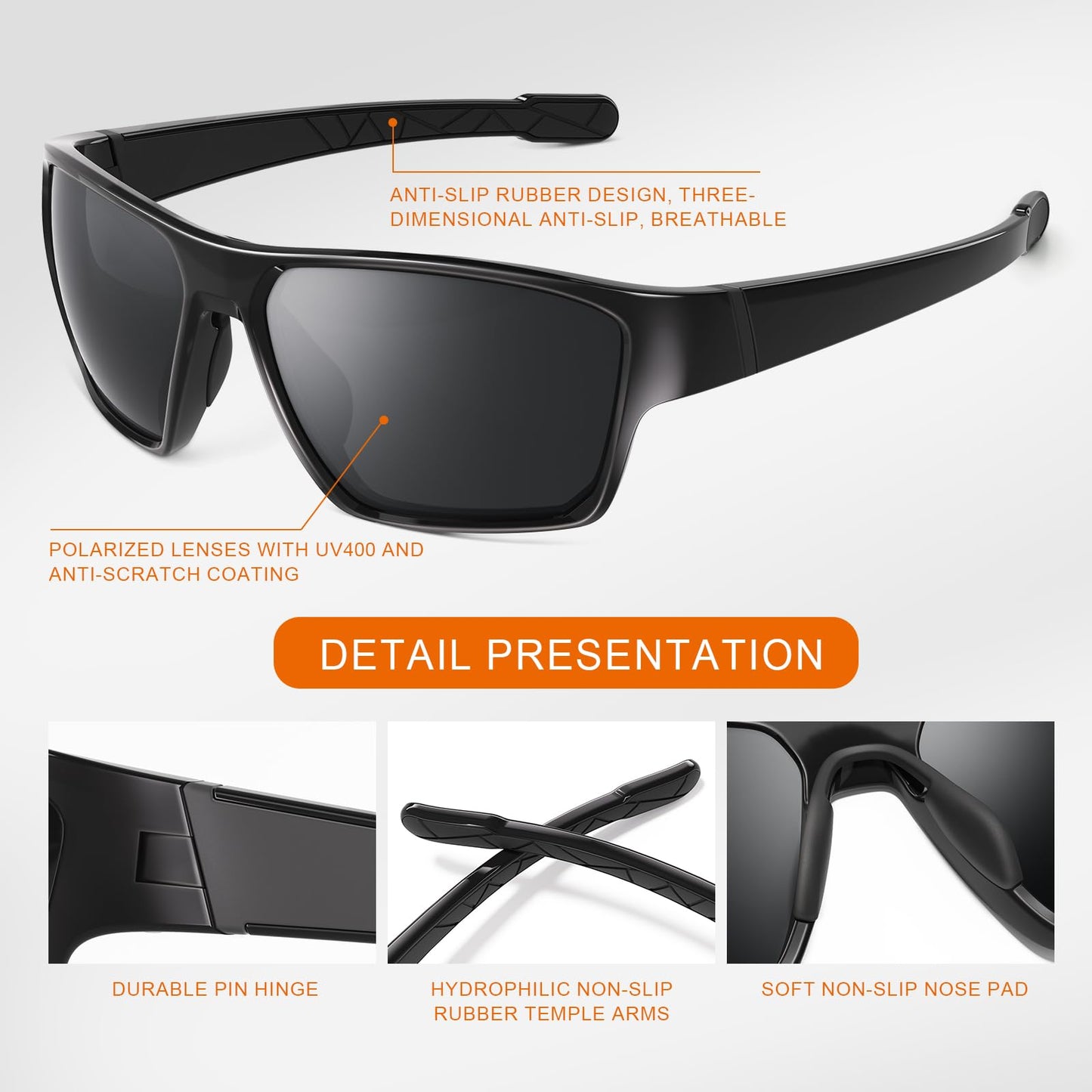 suoso Sports Polarized Sunglasses for Men: TR90 UV400 Protection Sun Glasses Womens Wrap Around Goggles for Drving Fishing Blue