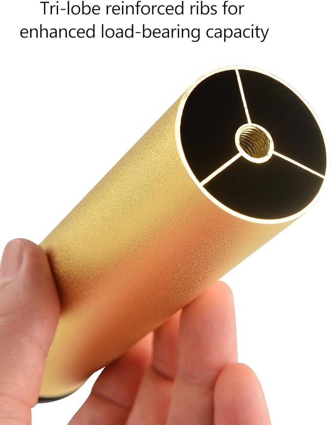 4 Pack 8 Inch Gold Furniture Legs Metal Adjustable Risers Cylinder Screw in M8