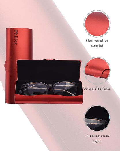 Philley Aluminum Ultra-Light Eyeglass Case Hard Shell Nearsighted Glasses Case for Women & Men(Grapefruit Red)