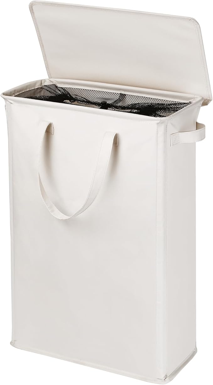Slim Laundry Basket with Lid and Handles, Foldable Laundry Basket