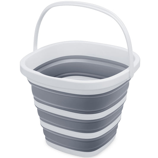 Goderewild Collapsible Bucket, 2.6 Gallon (10L) - Square Foldable Mop Bucket for House Cleaning, Car Washing, Camping - Portable Water Pail for Outdoor, RV, Travel (Grey)