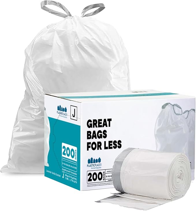 Plasticplace White Drawstring Lavender and Soft Vanilla Scented Garbage Can