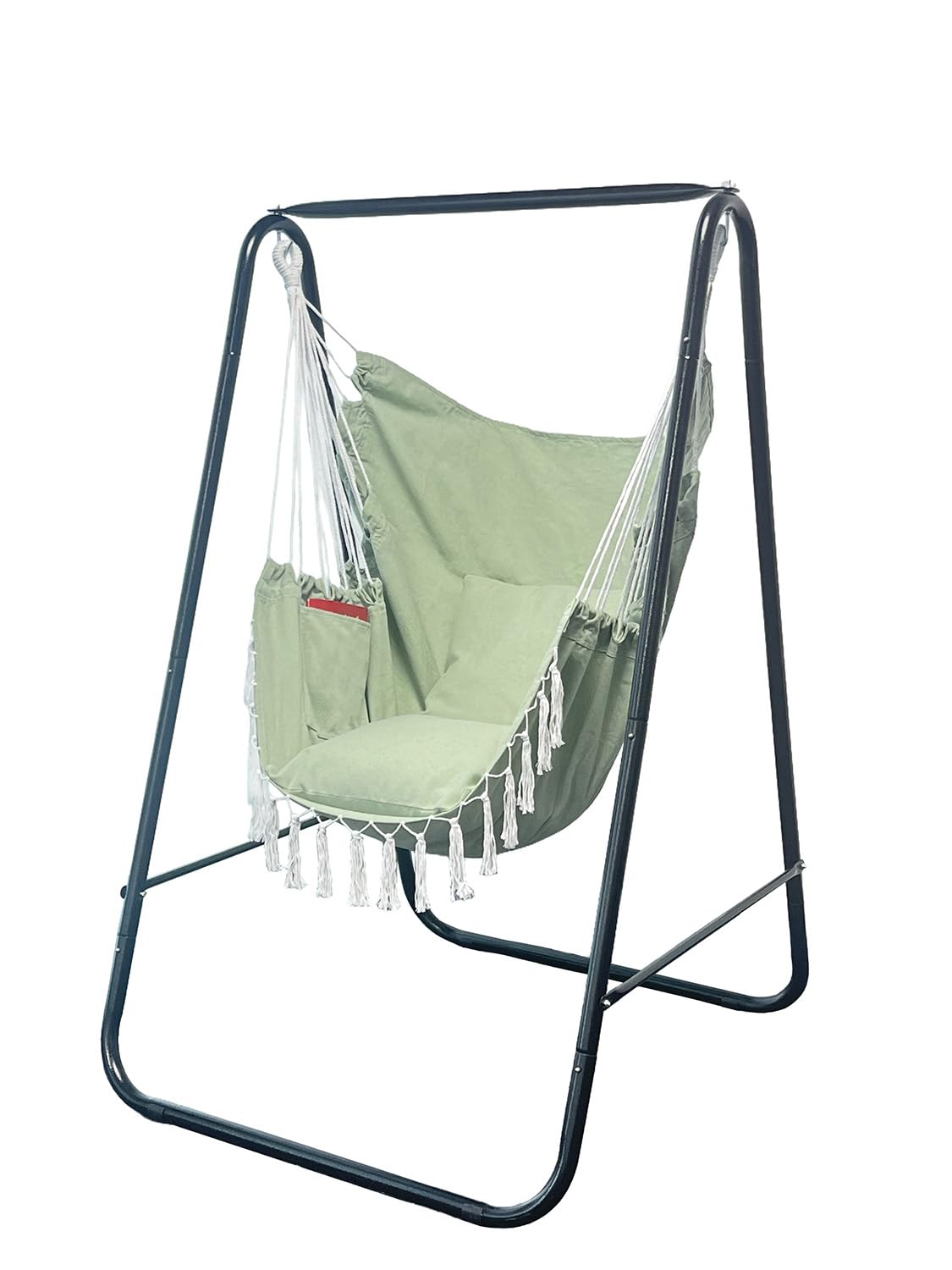 PIRNY Hammock Chair with Stand,Heavy-Duty Hammock Stand with Large Indoor Swing,MAX Load 500 LBS,Hanging Chair with Stand for Indoor Outdoor,Swing Chair with 2 Cushions Included(Green)