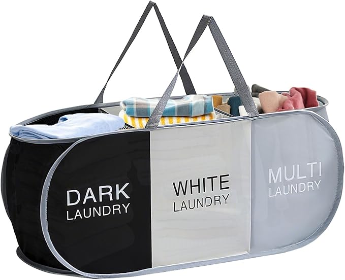 EEEKit 100L Pop Up Laundry Basket, 3 Sections Large Capacity Oxford Cloth