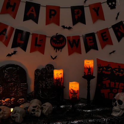 Homemory Halloween Candles, Orange Flameless Candles, Real Wax Flickering Battery Operated LED Pillar Candles with Remote Timers for Halloween Spooky Decoration, Day of The Dead, 3”x6”, Set of 3