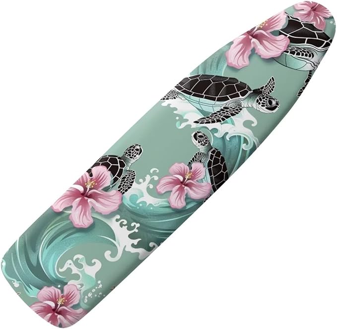 Sea Turtle Print Iron Board Cover 15x54 Inch, Hibiscus Printed Ironing Board