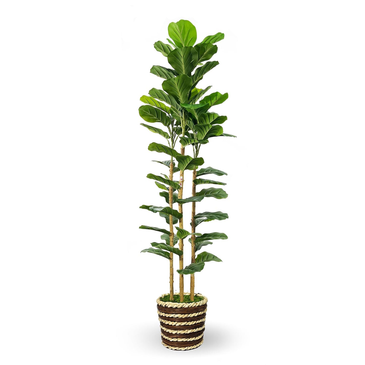 Artificial Fiddle Leaf Fig Tree Indoor with Woven Basket - 5ft Tall Fake Tree with Real-Wood Trunk,Faux Plants for Living Rooms, Offices, Kitchens & Outdoor Spaces (Round Basket)