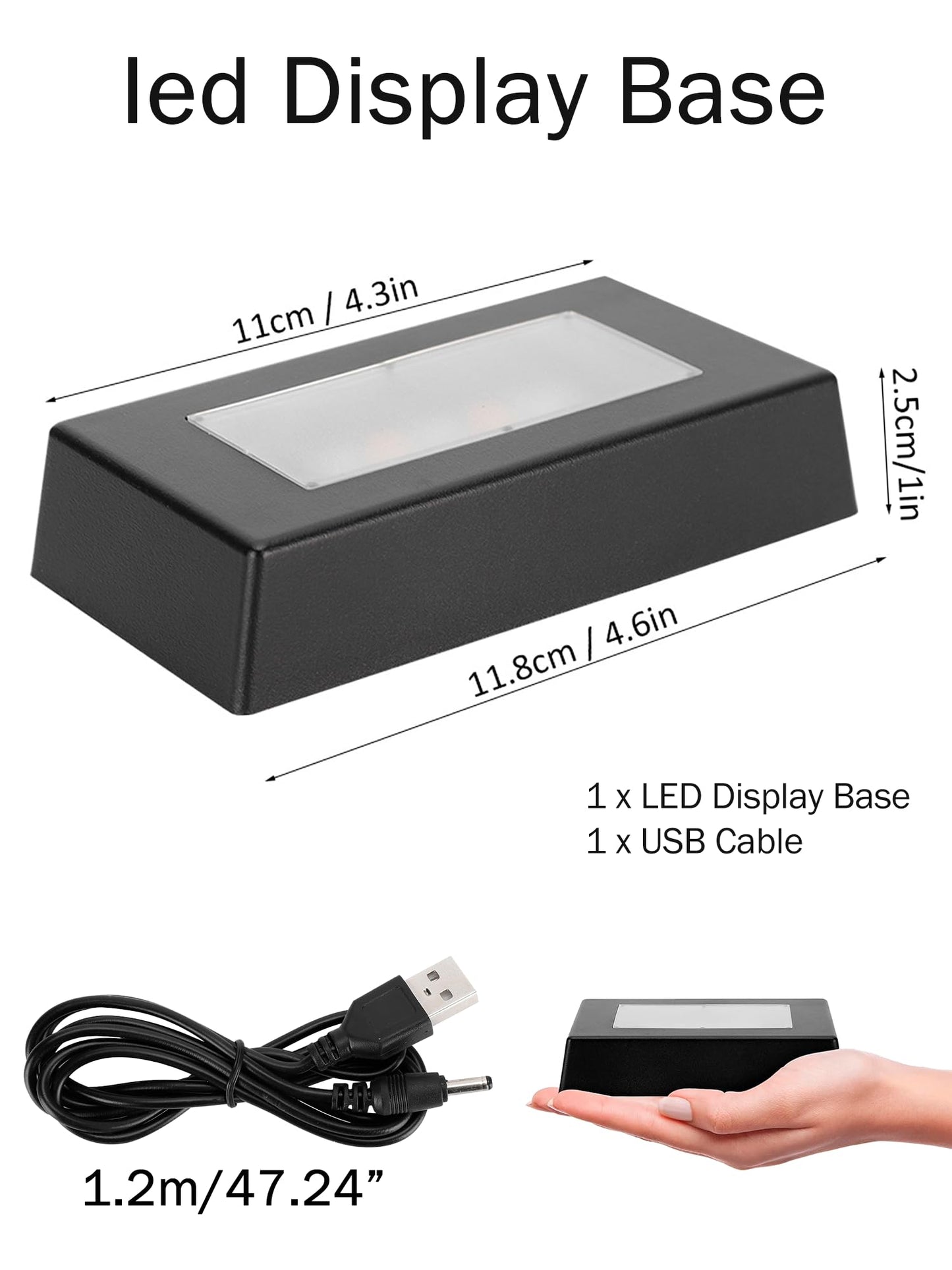 Watris Veiyi 7 Color LED Display Base, Color Changing Light Stand for Crystal Display Jewelry Glass Art, 3D Crystal Light Base, Rectangle Display Stand with USB Cable