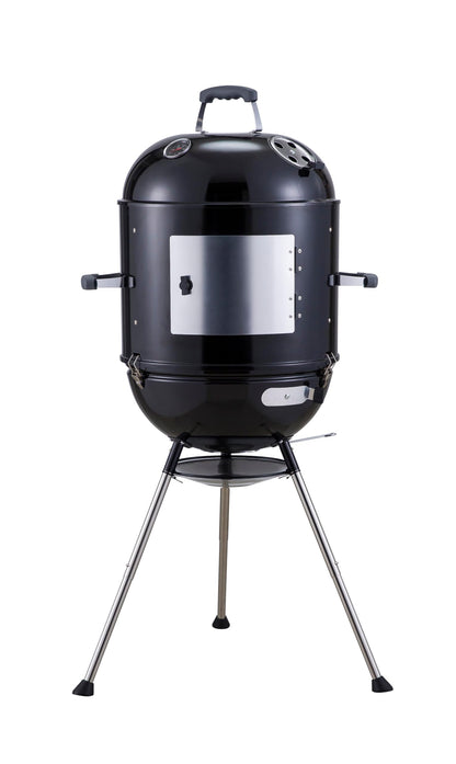 Megamaster Vertical 18 Inch Charcoal BBQ Smoker, 4-in-1 Portable Outdoor Grill with Adjustable Air Vent, 600 SQ. In Cooking Area, Built-in Temperature Gauge, BBQ Grill for Camping, Picnics - 810-36014
