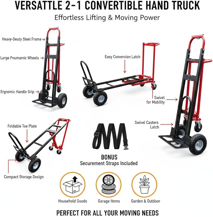 Suzhi Convertible Hand Truck Dolly Cart Heavy Duty/with 4 Wheels, Industrial