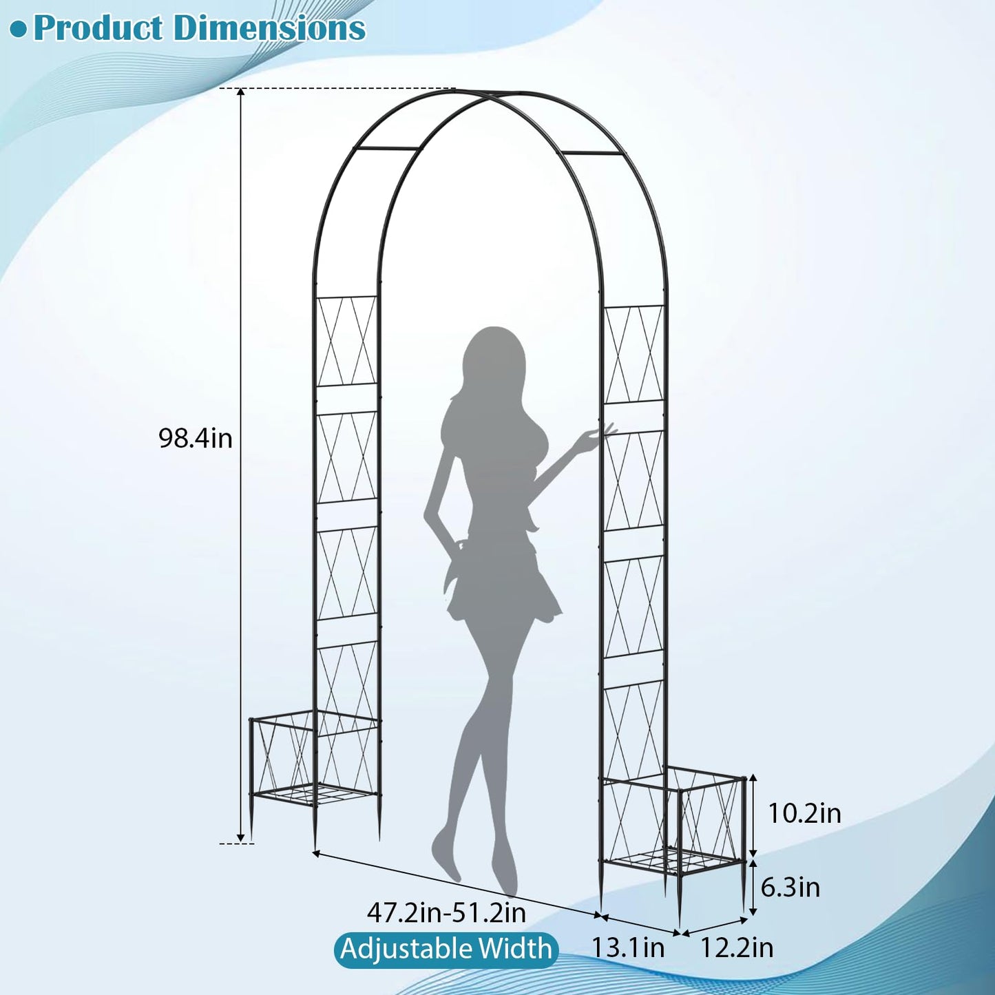Heavy Duty Garden Arch Trellis for Climbing Plants Outdoor, Metal Garden Arbors Archway Arched Trellis with Planter Boxes, Wedding Arches for Ceremony Arch Backdrop Stands for Party Decorations, Black