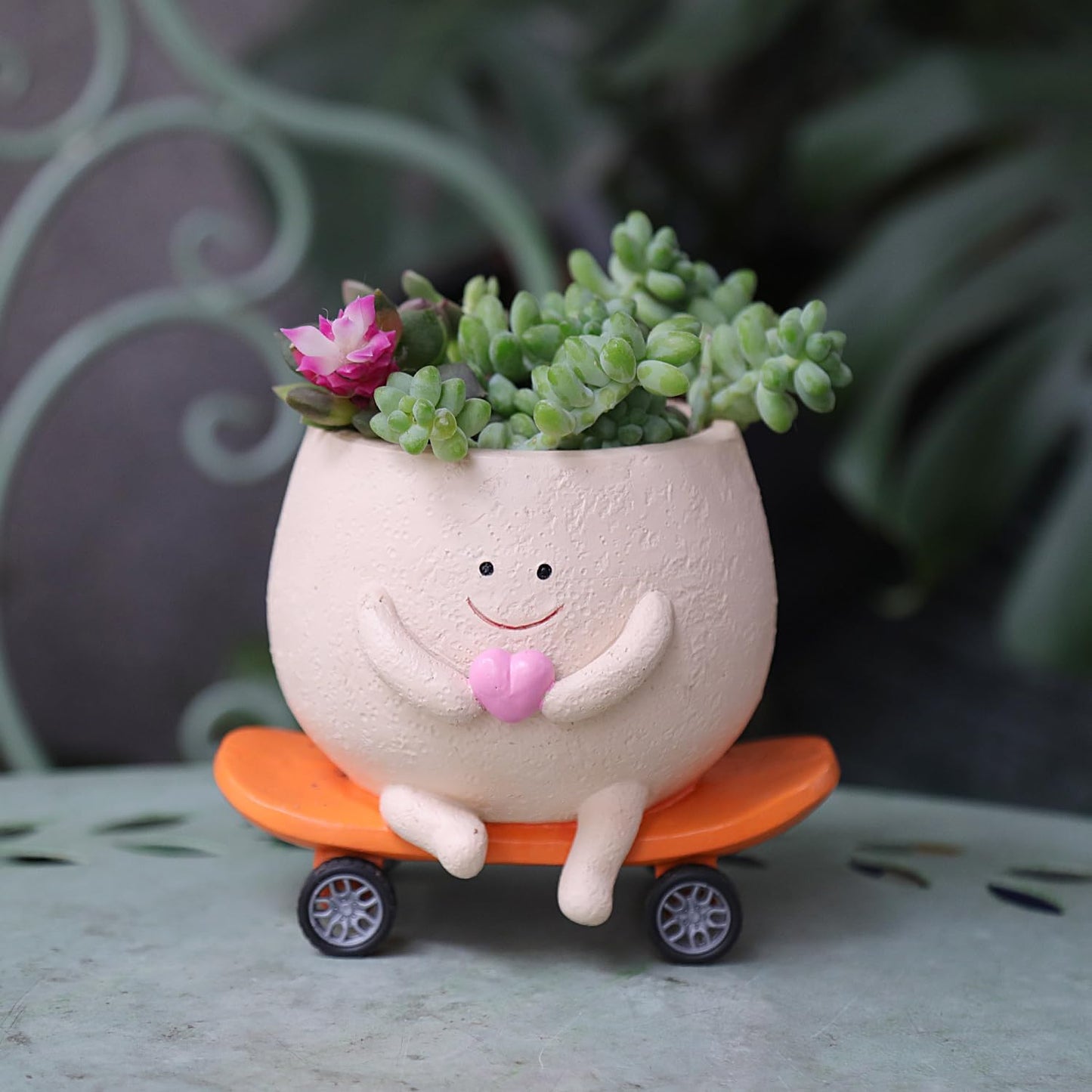 Camotank Face Head Planters Cute Plant Pots for Indoor Plants, Funny Skateboarding Planter Smiley Face Flower Pots for Succulents Outdoor Plants Gift Ideal for Mother and Christmas