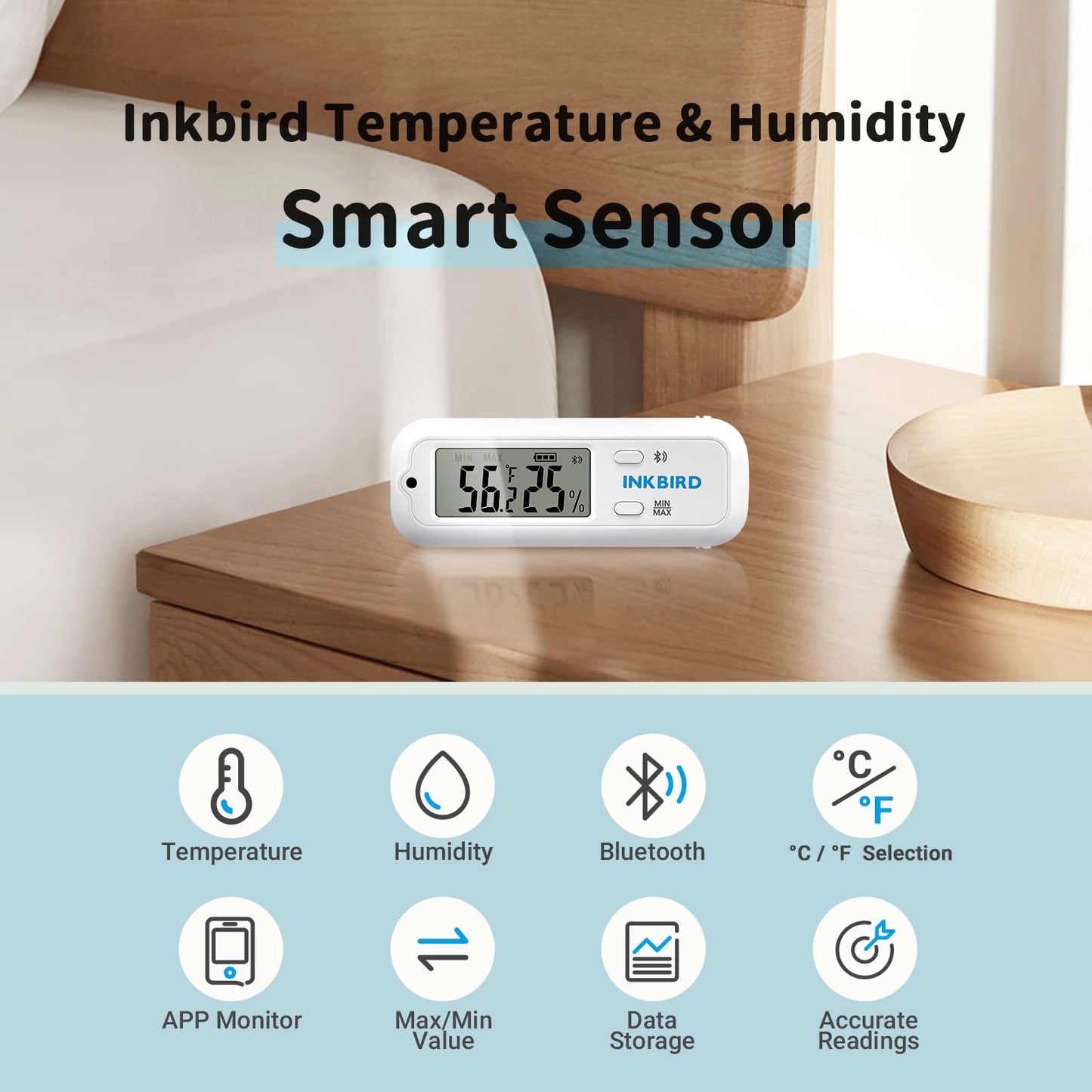 Inkbird ITH-10 Digital Thermometer and Hygrometer Temperature Humidity Monitor Humidor Guitar Ukulele Mason Jar.