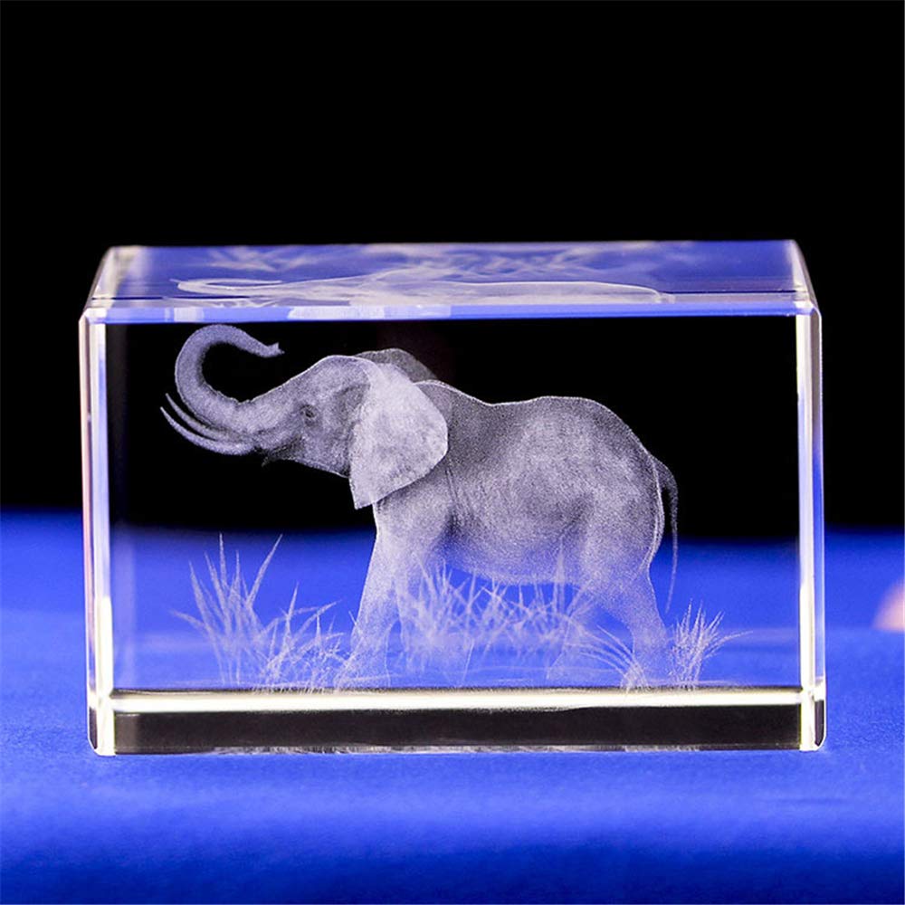 BOOFIRE Elephant GIFTS/3d Laser Etched Crystal Art of Elephant Figurines Crystal Glass Cube Engraving for Home Decoration Birthday, Elephant Gifts for Women Girl Children Men (40 * 40 * 60mm)