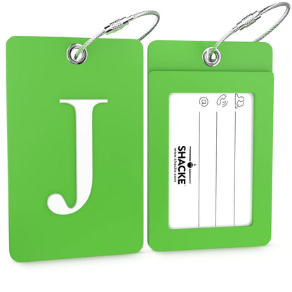 Shacke Luggage Tag Initial – Fully Bendable Tag w/Stainless Steel Loop (Letter J)