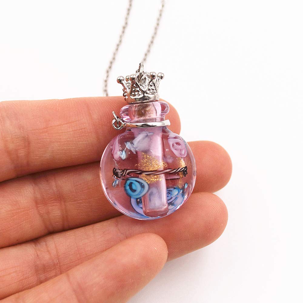 Stainless Steel Colored Glass Pendant Necklace Diffuser Perfume Pendant Aromatherapy Charms (Royal Blue)