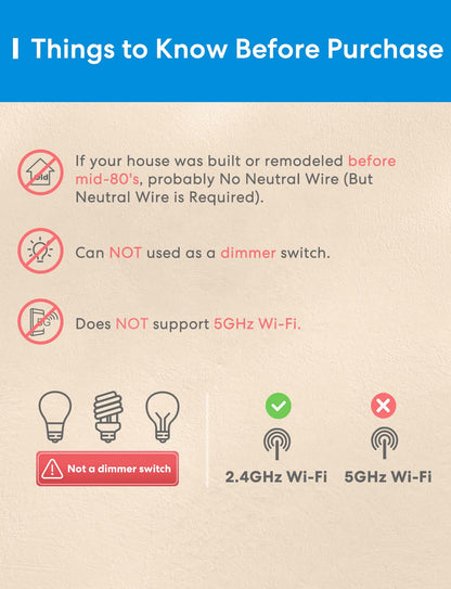meross 4 Pack 3 Way Smart Switch Smart Light Switch Supports Apple HomeKit, Siri, Alexa, Google Assistant & SmartThings, Wall Switch Neutral Wire Required, Remote Control Timer