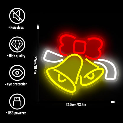 Christmas Neon Sign for Wall Decor Bell Shape Led Neon Signs Dimmable Jingle Bell Neon light for Bedroom Kids Room Bar Xmas Light up signs for Christmas Gifts Party Decor