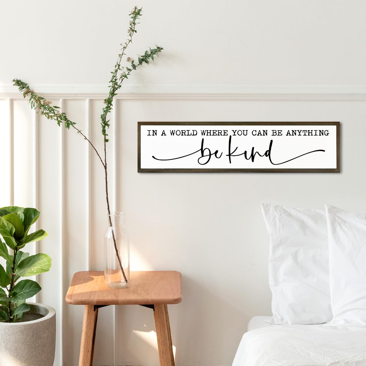 Inspirational Wood Sign, Wall Decor Art, Farmhouse Home Office Cubicle Decor, Bedroom Decoration for Women Girls Teens, In A World Where You Can Be Anything Be Kind Sign 17.8x4x1.2 inches