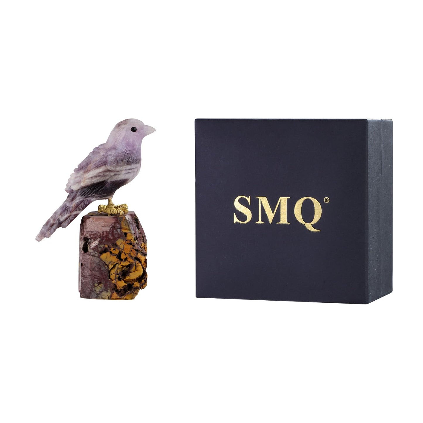 SMQ 2" Amethyst Crystal Magpie Statue, Handmade Bird Figurine Sculpture, Lucky Guardian Statue Healing Crystal Animal Gemstone Office Home Decor Collectibles Gift