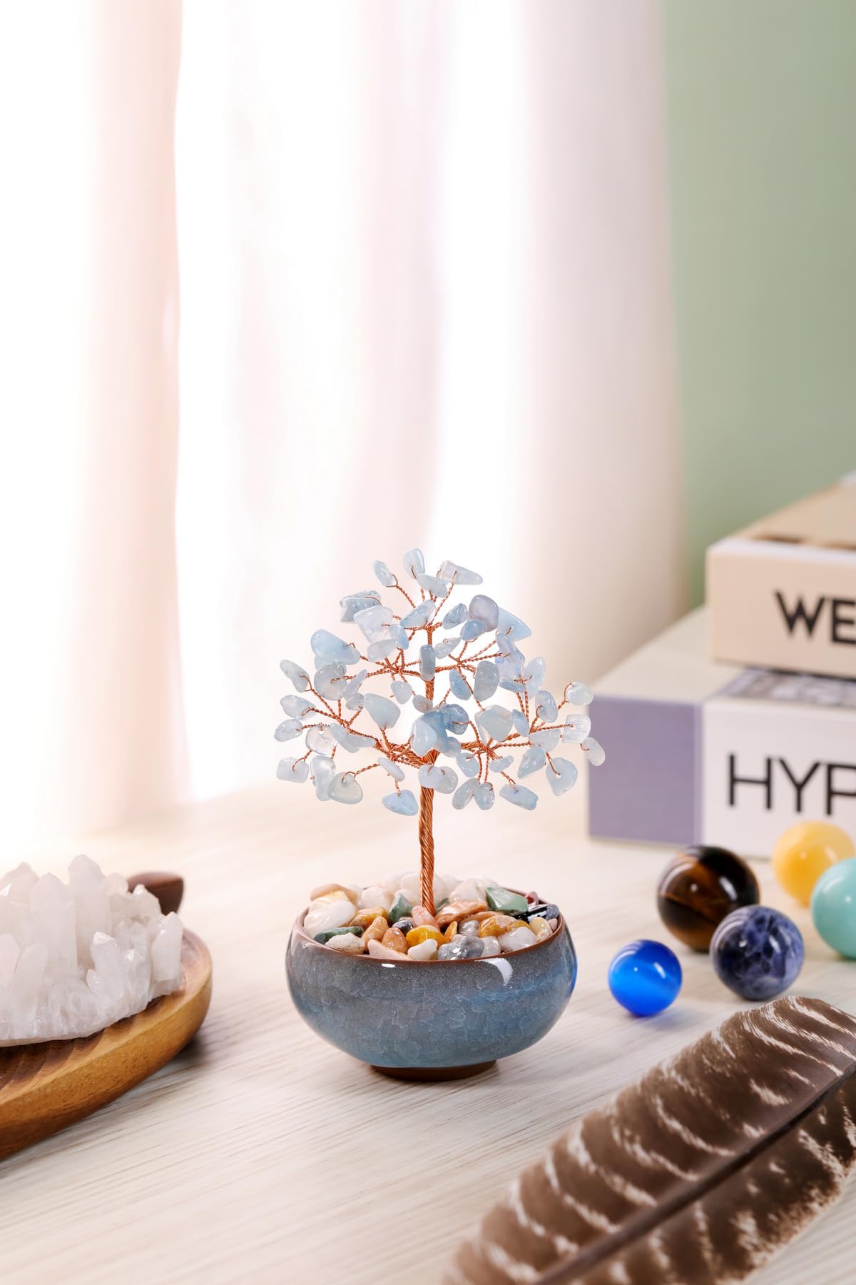 PESOENTH Crystal Tree Aquamarine Tree of Life Crystal Gifts for Women Mom